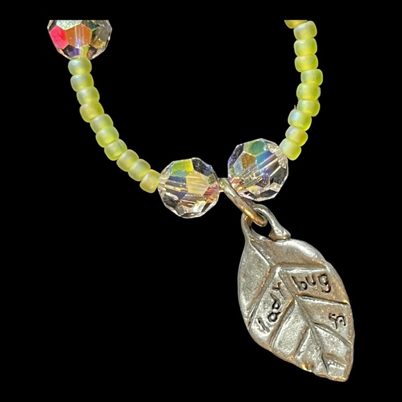 Lady Bug Necklace Beads Crystals Green Blue Seed Beads Makers Piece - Picture 6 of 7